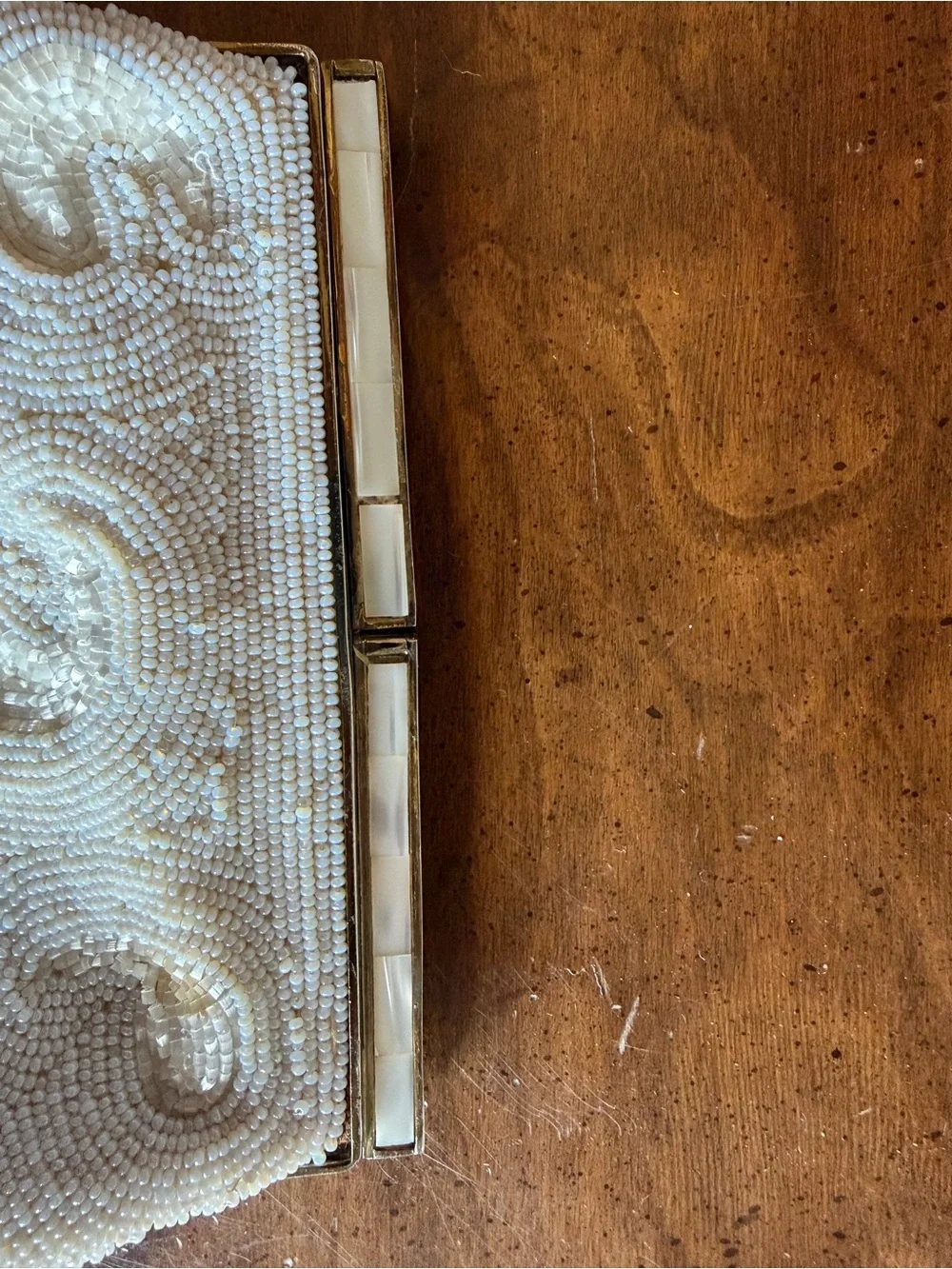 Vintage Ivory Beaded Evening Clutch with Swirl Detailing
